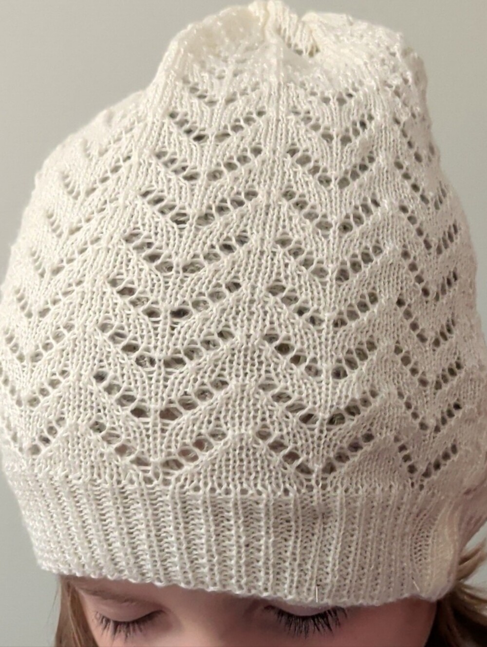 Black Rivet Cream Knit Beanie with Chevron Lace